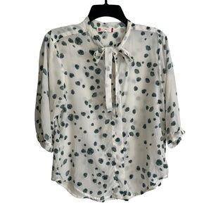 We-ar Silk Top Small Medium Watercolor White Blue Blouse